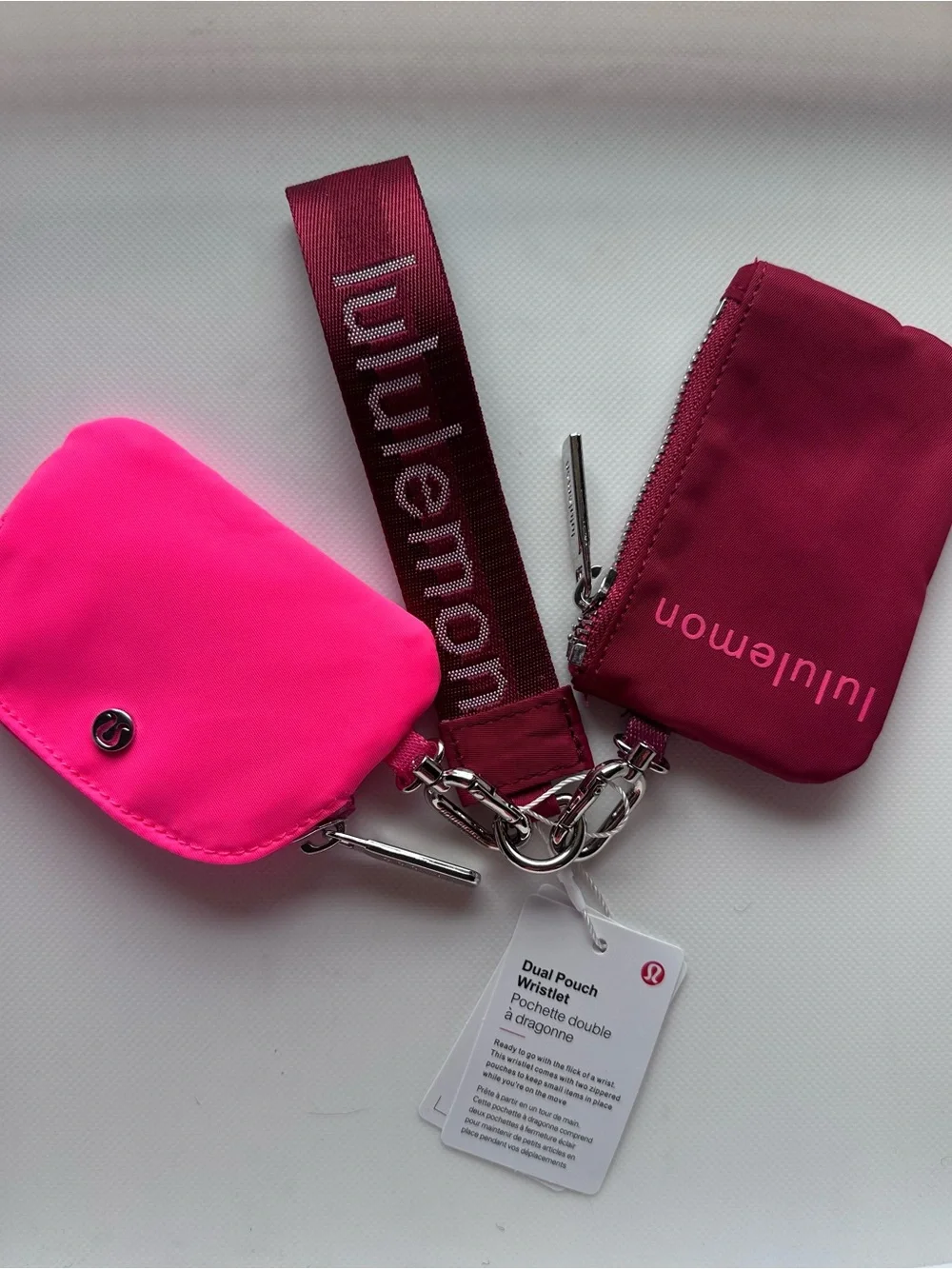 lululemon athletica Dual Pouch Wristlet - Neon Pink & Burgundy